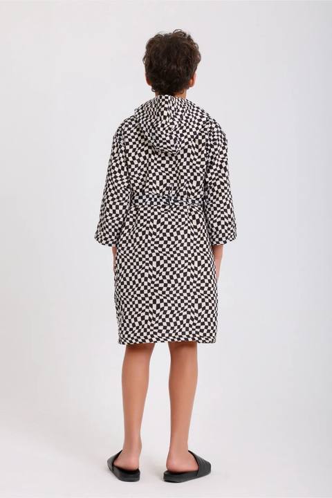 boys waterproof swim robe – black & white with squares print