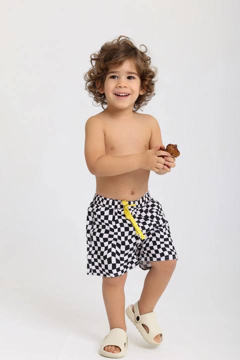 baby boys swimsuit short – black & white squares