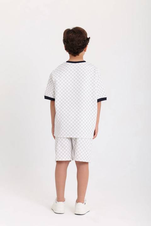 boys cotton outfit set – off-white & grey with "good days on repeat" print