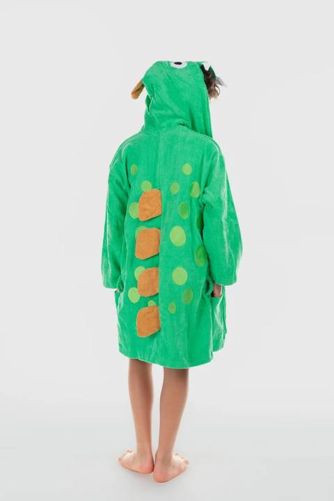 unisex plush swim robe – green dinosaur