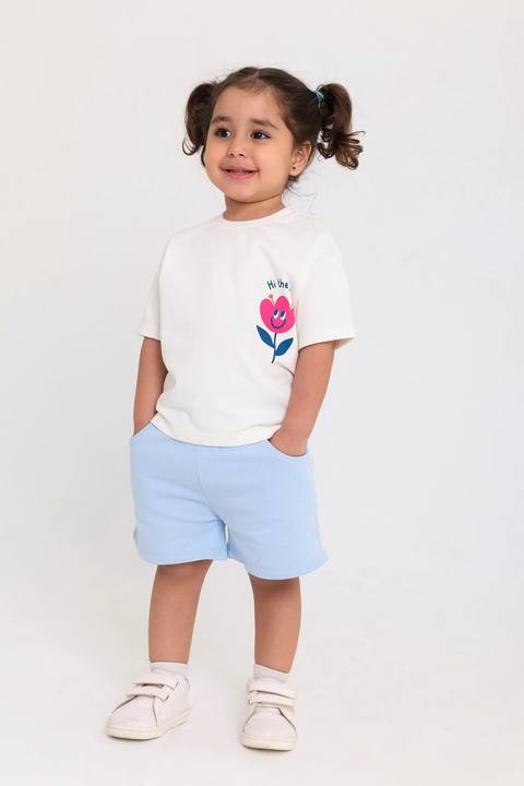 baby girls cotton t-shirt – off-white with flower print