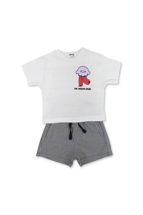 unisex baby cotton outfit set – white & black with "ice cream crew" print