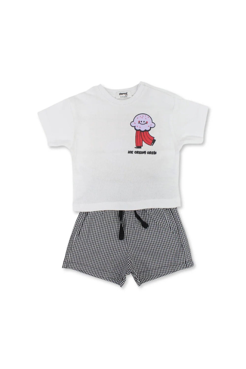 unisex baby cotton outfit set – white & black with "ice cream crew" print