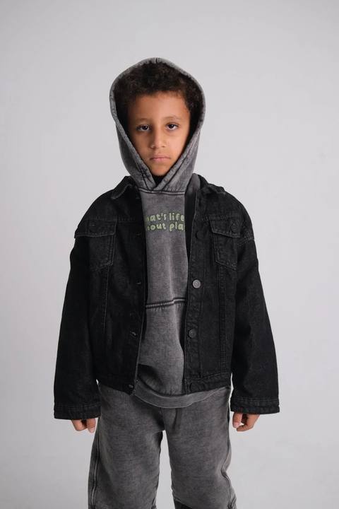 unisex black long-sleeved jean jacket