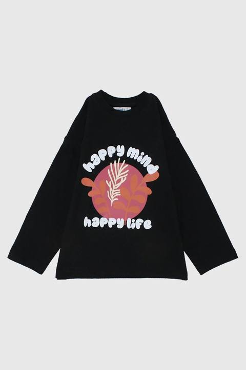 "happy mind happy life" long-sleeved t-shirt