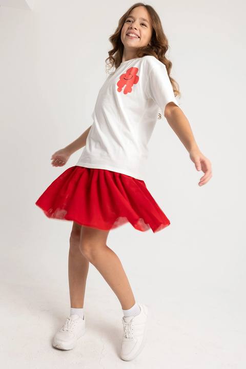 girls tulle skort – red