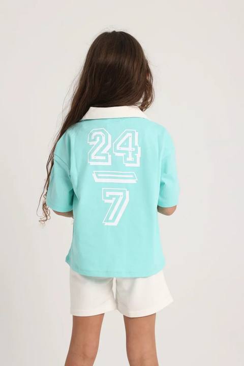 unisex cotton t-shirt – aqua "playmore" print