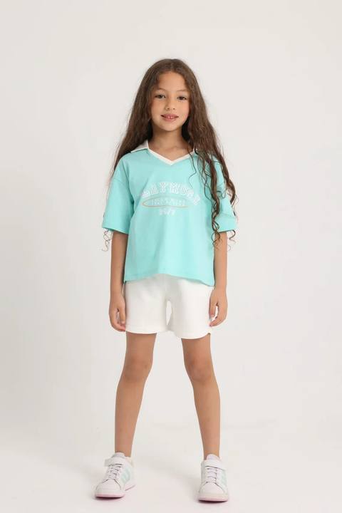 unisex cotton t-shirt – aqua "playmore" print