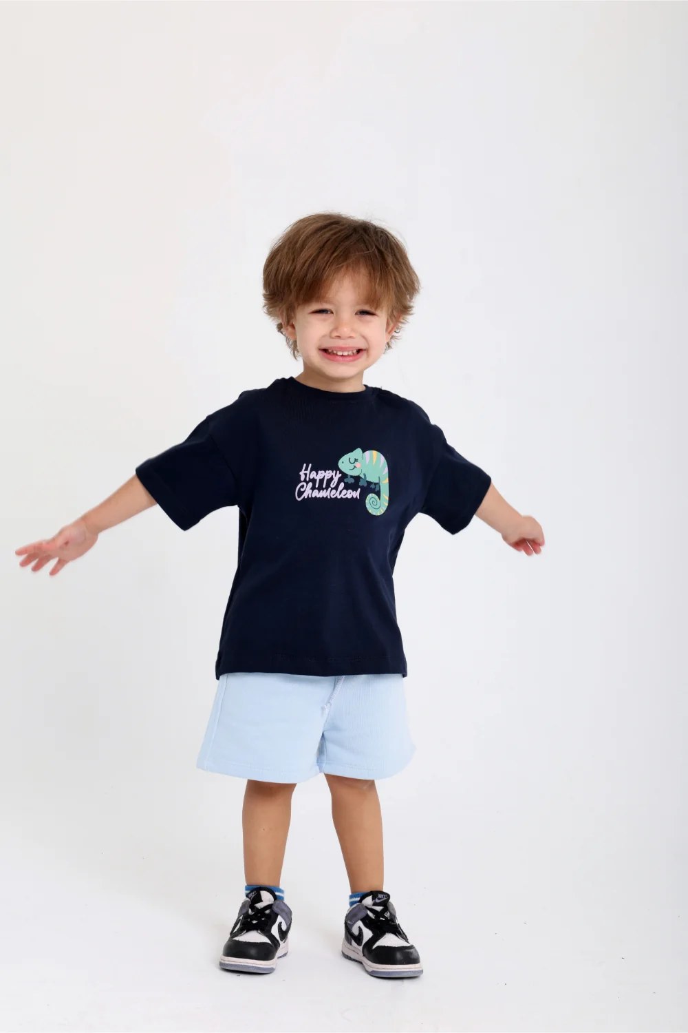 unisex baby navy "happy chameleon" cotton t-shirt