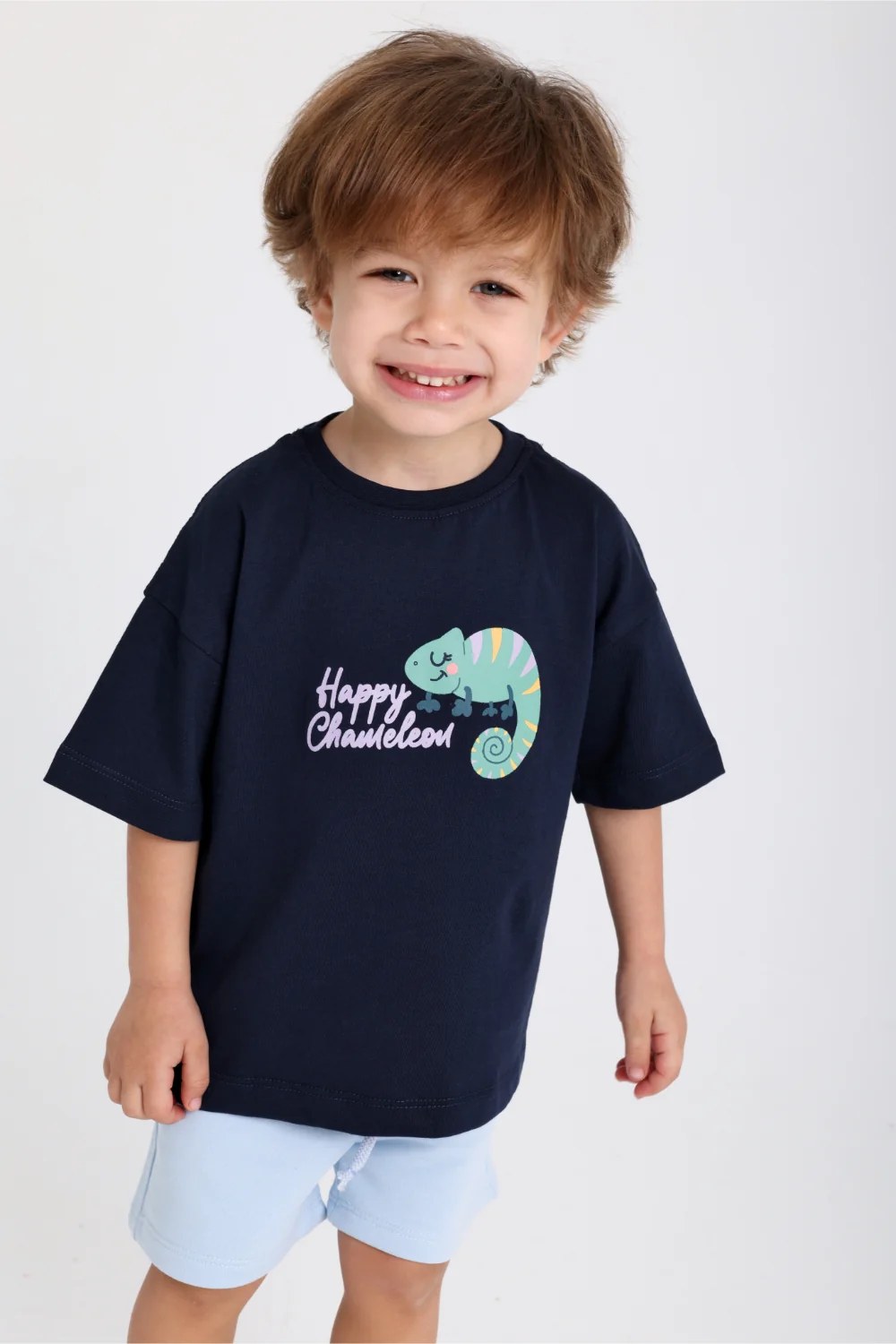 unisex baby navy "happy chameleon" cotton t-shirt