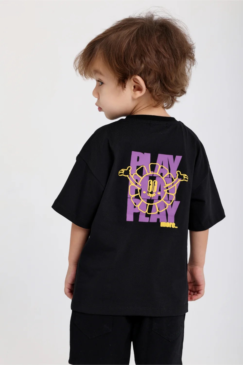 unisex baby cotton t-shirt – black "play more" print