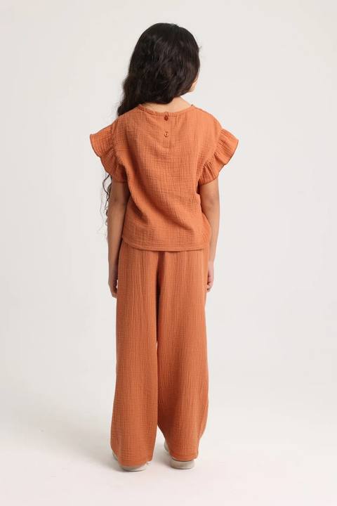 girls cotton pants – brick