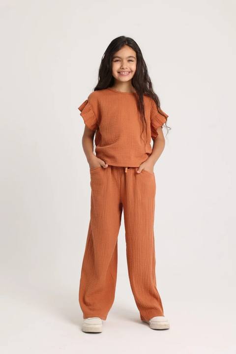 girls cotton pants – brick