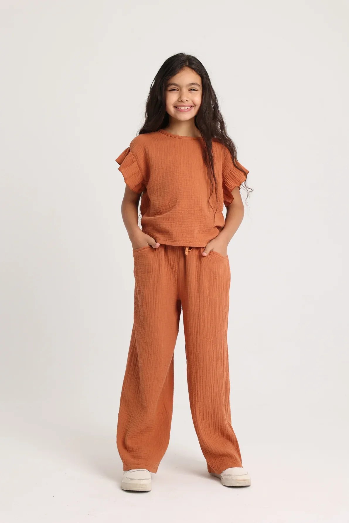 girls cotton pants – brick