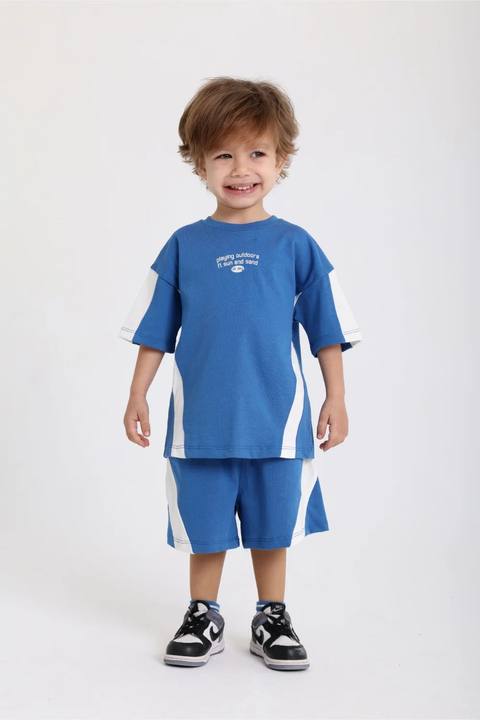 unisex baby blue cotton 2-piece outfit set – "playing outdoors"