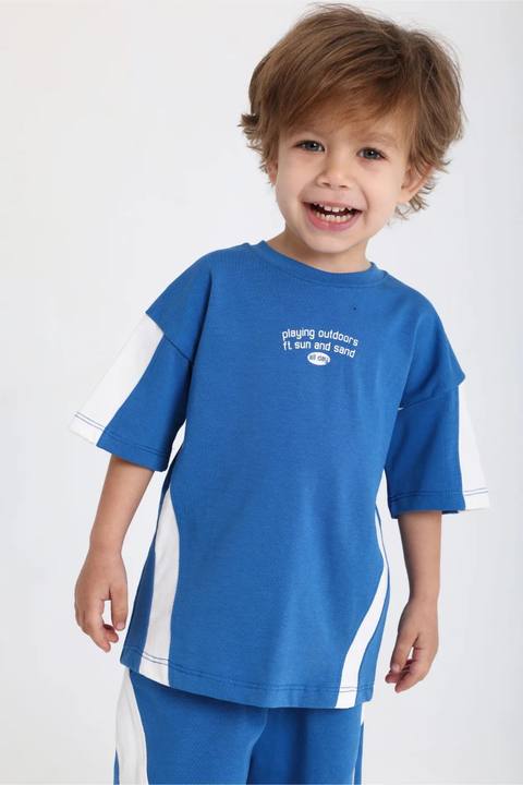 unisex baby blue cotton 2-piece outfit set – "playing outdoors"