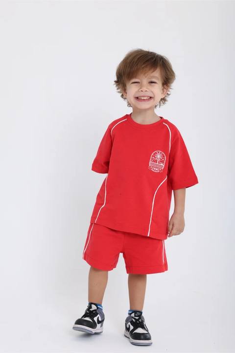 unisex baby red "summer" cotton outfit set