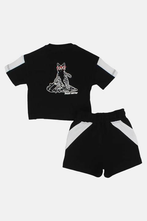 unisex baby black cotton outfit set – pizza surfer short sleeves
