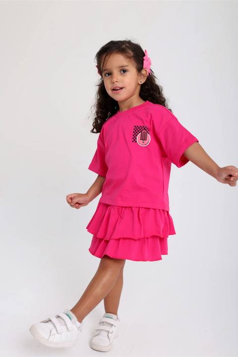 baby girls cotton outfit set – fuchsia short sleeves