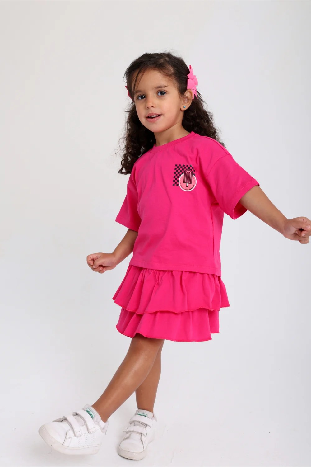 baby girls cotton outfit set – fuchsia short sleeves