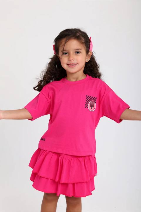 baby girls cotton outfit set – fuchsia short sleeves