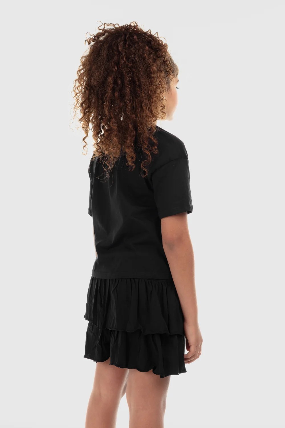 girls cotton outfit set – black (short sleeves)