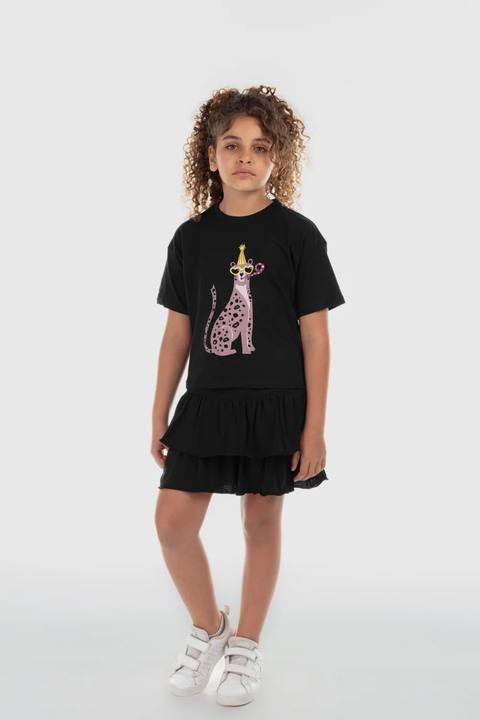 girls cotton outfit set – black (short sleeves)