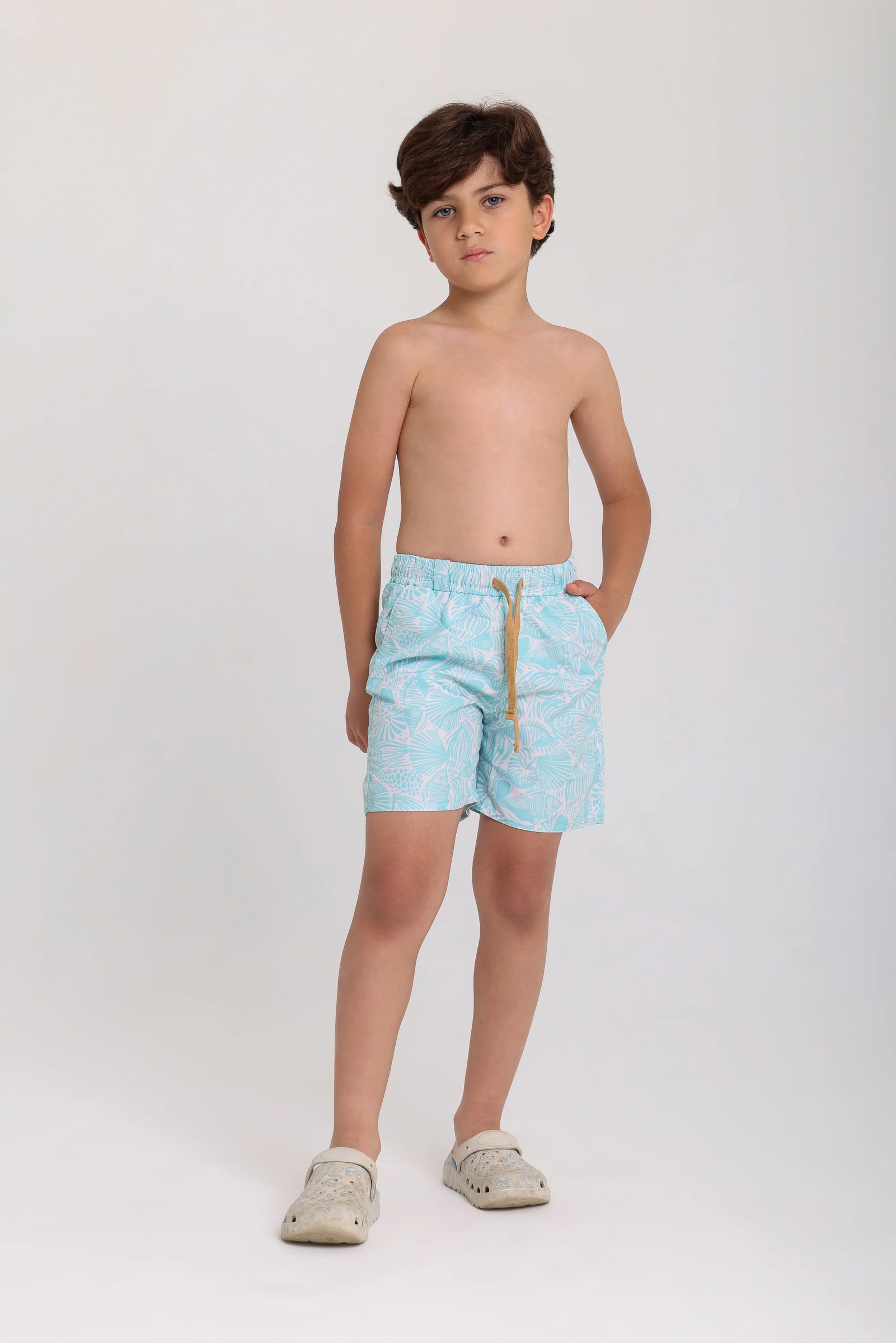 teens swimsuit – aqua with leaves print