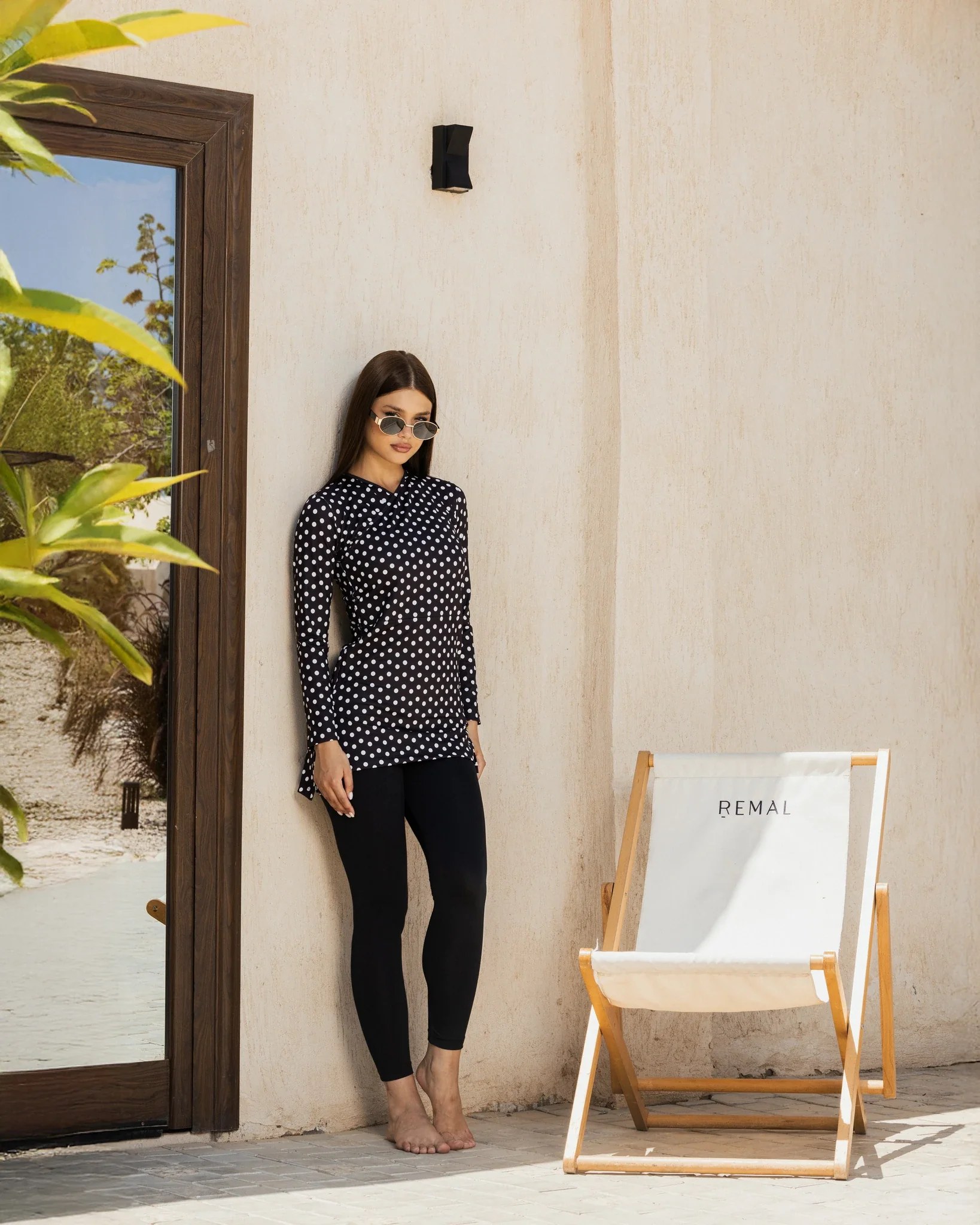 Black Polka Dot Modest Swim Set