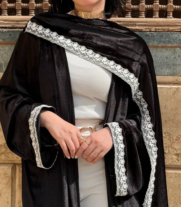 Lace Velvet Open Abaya