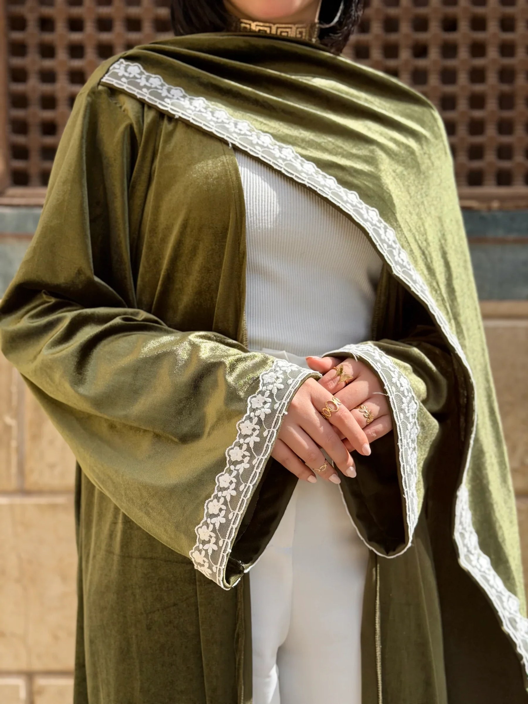 Lace Velvet Open Abaya