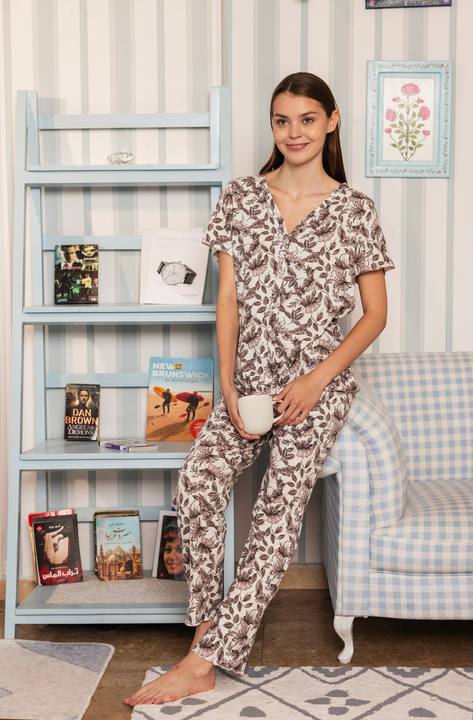 Brown Floral Cotton Pajama Collection