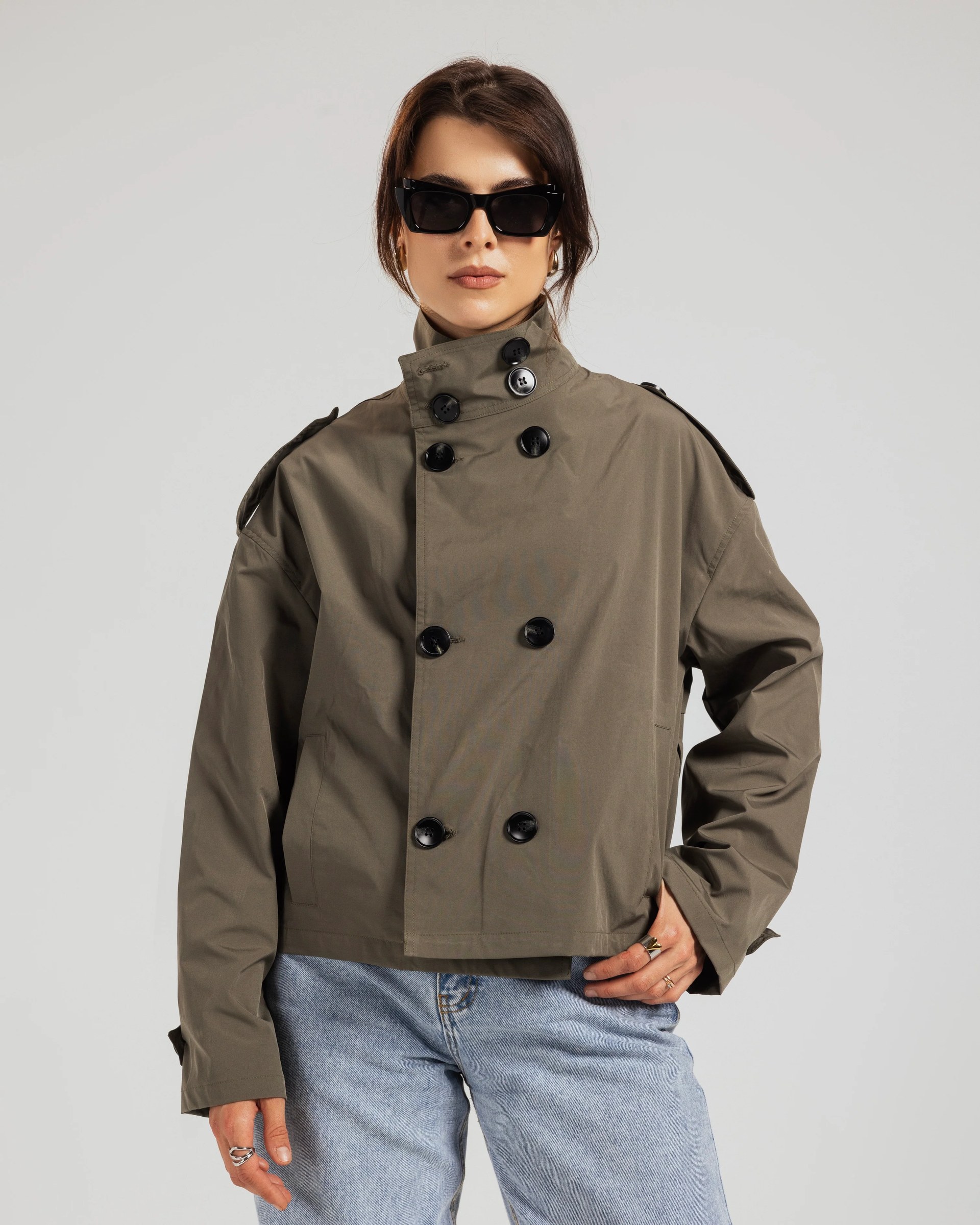 Cropped Military Trench Jacket