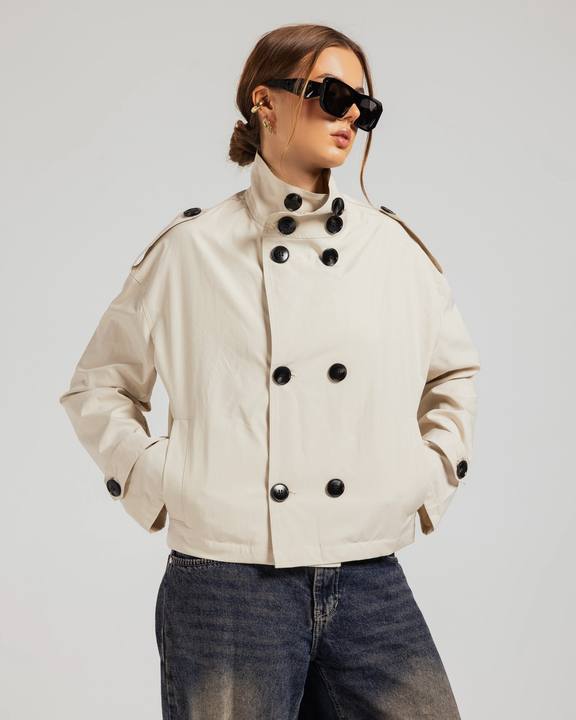 Cropped Military Trench Jacket