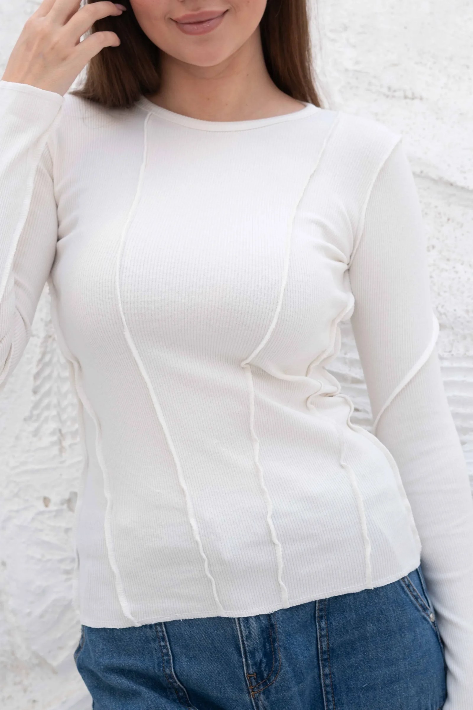 Elegant SlimFit Ribbed Seamline Long Sleeve Top