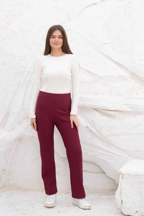 High waisted straight leg ribbed knit pants