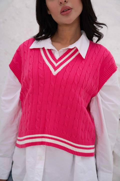 Cable Knit V-Neck Sweater Vest