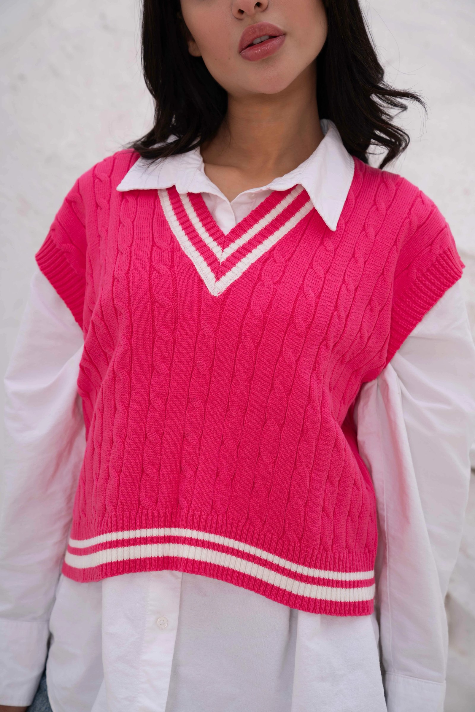 Cable Knit V-Neck Sweater Vest