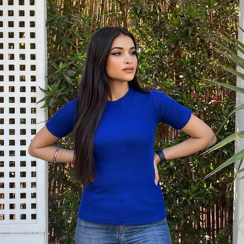 Striped Cotton Basic Top - Short Sleeve