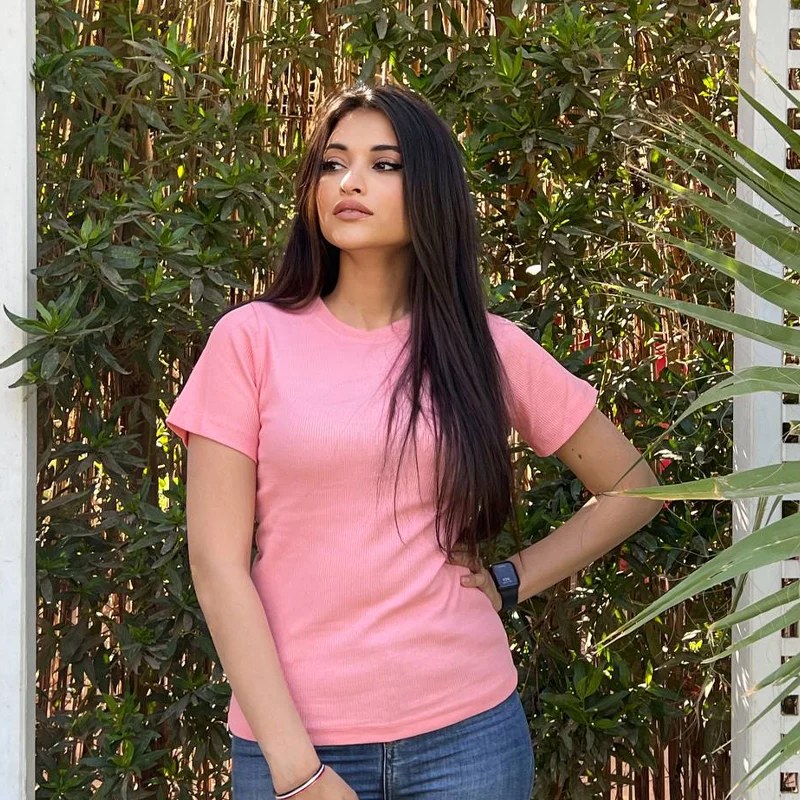 Striped Cotton Basic Top - Short Sleeve