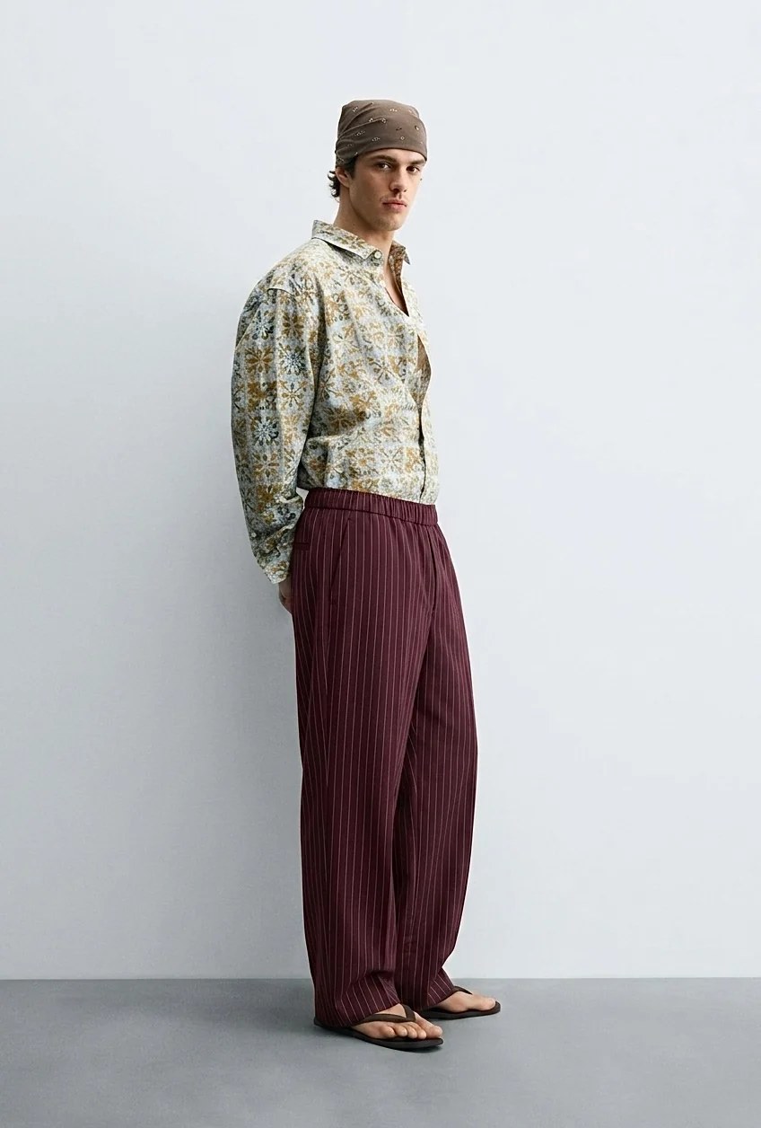 Striped burgundy pants