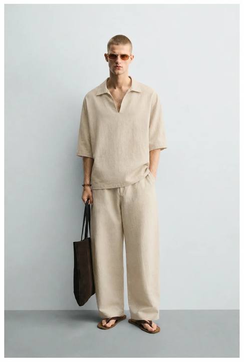 beige linen shirt