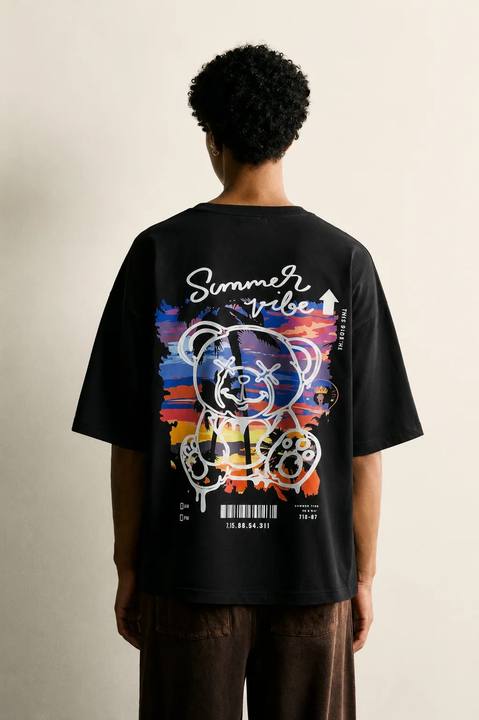 Black Round Boxy Tee