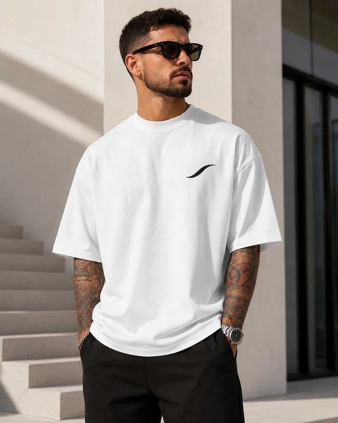 ILEERA® Premium Cotton Oversized Signature Print T-Shirt