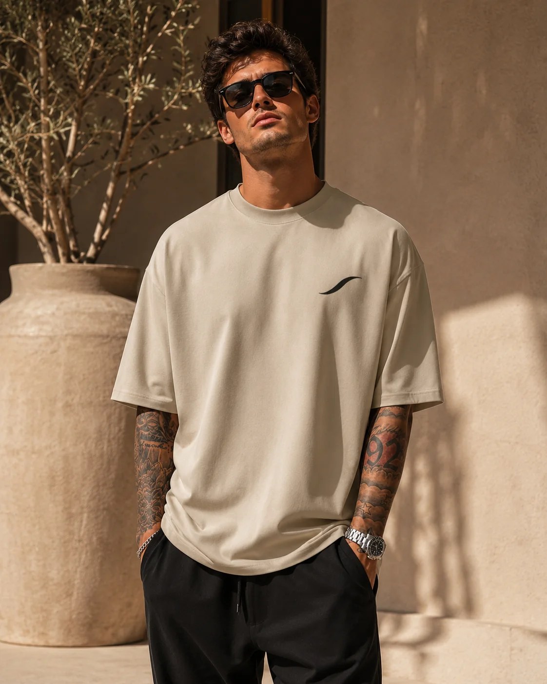 ILEERA® Premium Cotton Oversized Signature Print T-Shirt