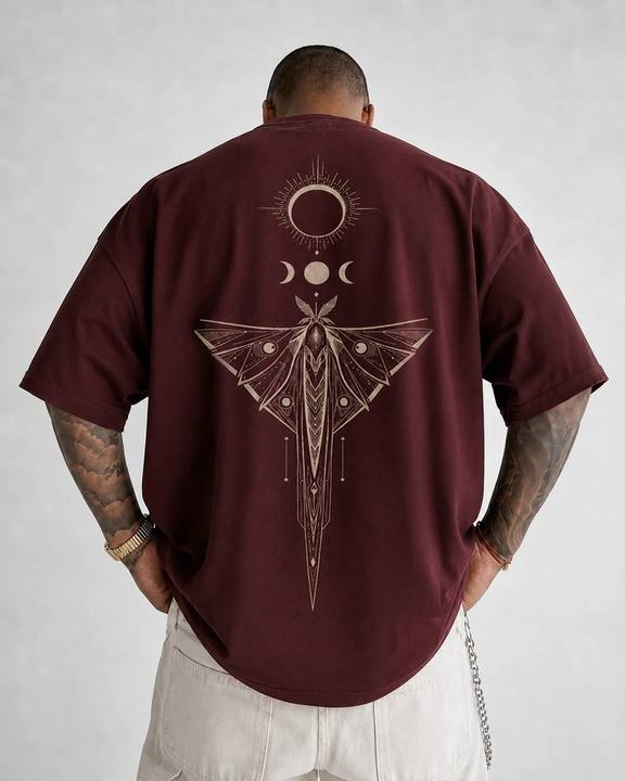 ILEERA® Premium Cotton Oversized Celestial Moth Front & Back Print T-Shirt
