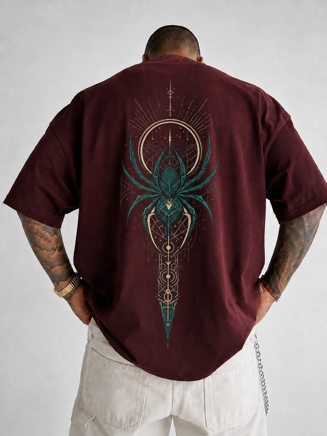 ILEERA® Premium Cotton Oversized Celestial Spider Front & Back Print T-Shirt