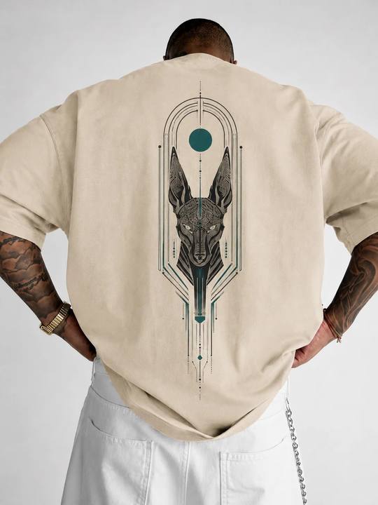 ILEERA® Premium Cotton Oversized Anubis Eclipse Front & Back Print T-Shirt