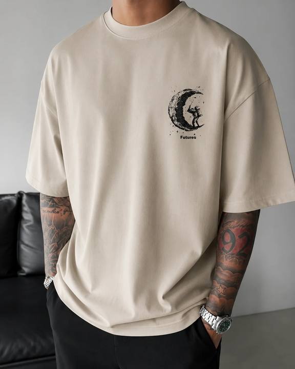 ILEERA® Oversized Futures Moon Explorer Front & Back Print T-Shirt