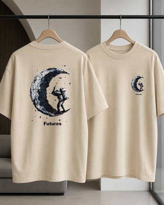 ILEERA® Oversized Futures Moon Explorer Front & Back Print T-Shirt